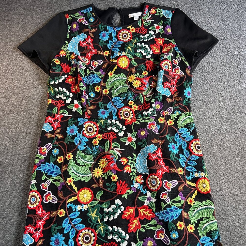 New York & Company‎ Floral-Embroidered Sheath Dress in Black size 12,  NEW $129